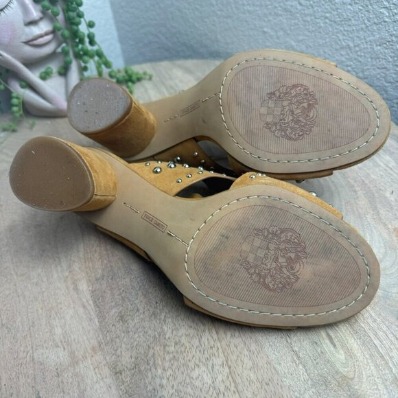 Vince Camuto Jorlyn Studded Leather‎ Block Heel Sandals Size 7M Tan Women Mules - Picture 11 of 11
